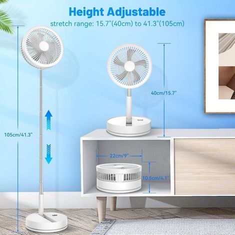 Ventilateur de sol portable et silencieux avec télécommande, pliable, 4 modes, minuterie, rechargeable par USB 7 200 mAh, pour chambre et bureau (1/4)