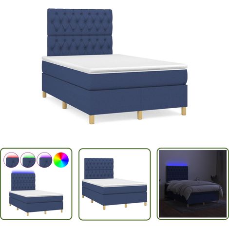The Living Store Sommier à lattes de lit matelas et LED bleu 120x190 cm tissu - Sommier Tapissier - Lit Avec Led - Matelas À Ressorts Ensachés - Têted Lit Ajustable - Éclairage LED (1/5)