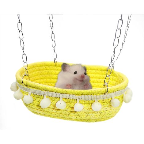 Small Animal Hammock, Hanging Hammock, Soft Bed Hideout for Guinea Pig Hamster Parrot Rat Chinchilla, Plush Cage Bed Washable Pet Hammock(Yellow) (1/5)