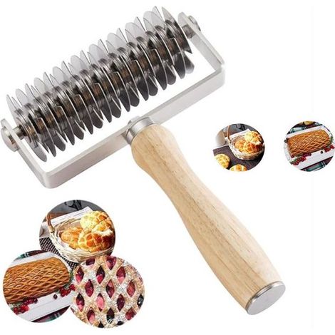 1 mattarello in acciaio inox, griglia per impasto, mattarello per pizza, utensile da cucina, strumento per la preparazione di biscotti e torte fatti in casa, mattarello con motivo a griglia (1/5)