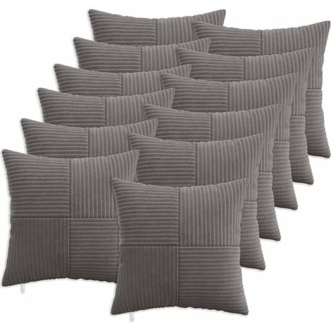 Irovami Lot de 12 housses de coussin, gris foncé, velours côtelé, 50x50 cm (1/5)
