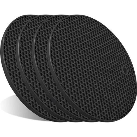 Set di sottobicchieri in silicone (4 pezzi) - Resistenti al calore e antiscivolo - Spessi ed extra large - Neri (1/5)