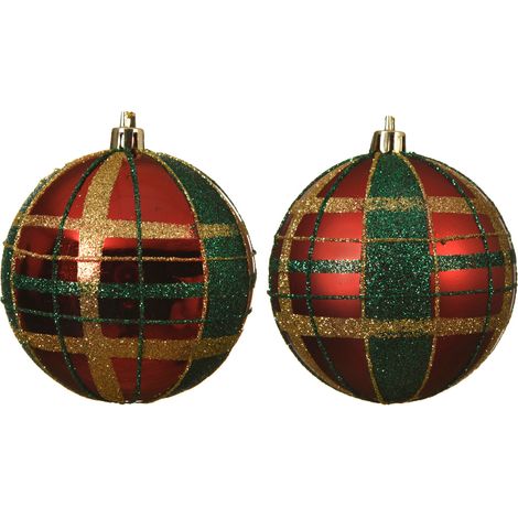 pallina di natale infrangibile fantasia quadretti D 8 cm rosso natalizio Peraga Christmas