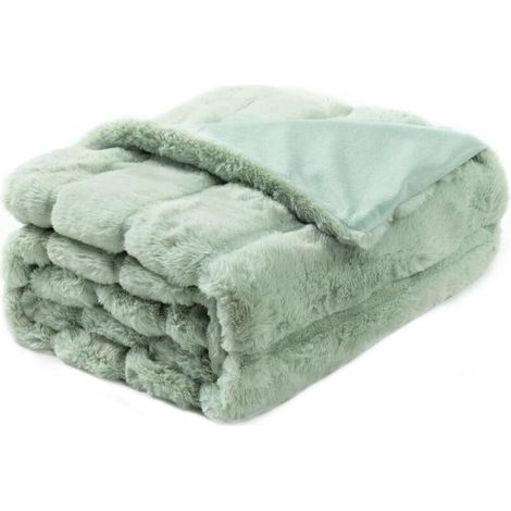 Couverture en fourrure pour canapé, couverture d'hiver épaisse et douce en peluche pour canapé, chambre à coucher, salon, 130 x 160 cm, Vert (1/4)