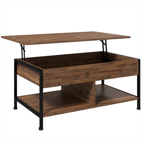 Table basse relevable avec rangement caché 100 cm brun rustique (1/5)