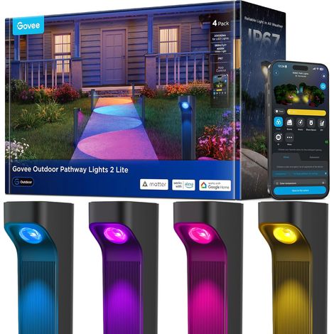 Luminaires d'Allée Extérieurs 2 Lite RGBWIC, Éclairage de Jardin Intelligent avec Indice d'Étanchéité IP67, Compatible avec Matter, Éclairage pour chemins pour Allée (1/5)