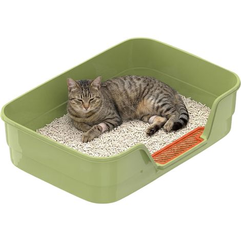 Low Entry Litter Tray for Kittens, Large Litter Trays for Senior Cats Small Plastic Small Cats Litter Tray with Step Stool Easy Clean 24 x 16 x 5 in (L x W (1/5)