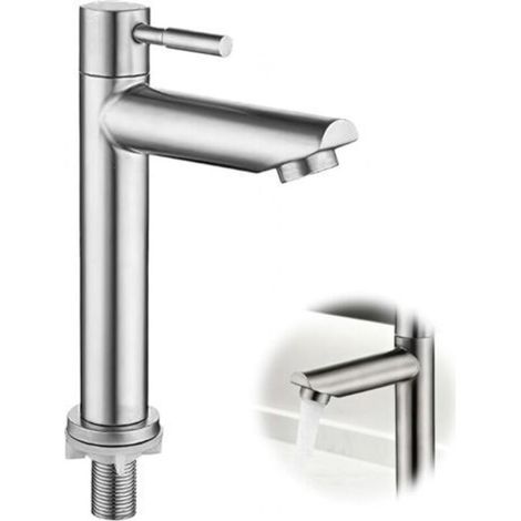 Robinet Salle Bain Acier Inoxydable Mélangeur Eau Froide Monotrou Lavabo Meuble Lavabo Moderne Design Brossé Installation Facile Robinetterie Durable pour Salle de Bain (1/5)