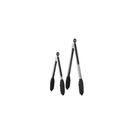 Juego de pinzas de cocina resistentes al calor con puntas de goma antiadherentes y selladas herméticamente, y mangos de acero inoxidable recubiertos de silicona (26,5/34,5 cm, negro) - Crezuo