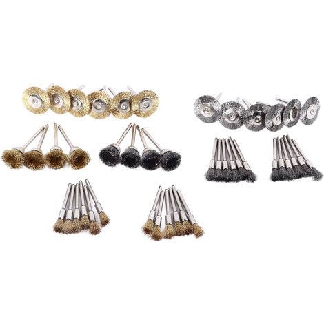 Ensemble de 44 brosses métalliques en laiton et acier, en forme de T, pour le nettoyage, le polissage et l'ébavurage. (1/5)