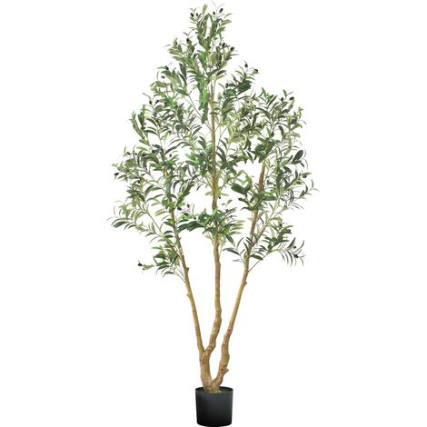 Arbre Artificiel, 2,1 m, Plante Artificielle en PE Olivier Artificiel avec Pot Noir, Tronc et Feuilles Vertes Réalistes, Faux Arbre pour Bureau, Salon, Chambre à Coucher, Décoration d'Intérieur (1/5)