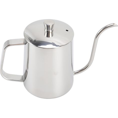 Bouilloire à café filtre en acier inoxydable, bec verseur étroit, col de cygne, 600 ml, argentée (1/5)