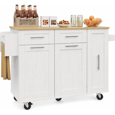 CHICFURN Isola cucina carrello 110 x 46 x 90,5 cm bianca in MDF e metallo salvaspazio (1/5)