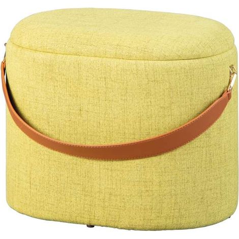 pouf giallo con contenitore e maniglia in ecopelle, 42x30x36cm (1/5)