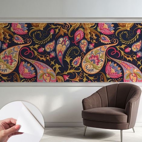 Selbstklebend Tapete - abwaschbar - Arbeitszimmer - Esszimmer- Top Qualität Buntes Paisley 250x104 cm (1/5)