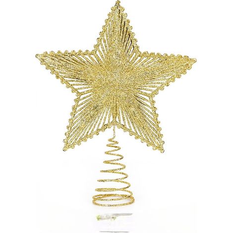 Étoile Pour Sommet De Sapin De Noël - En Fil De Fer Avec Paillettes - Alimentée Par Piles - Support Inclus - 20 cm (1/5)
