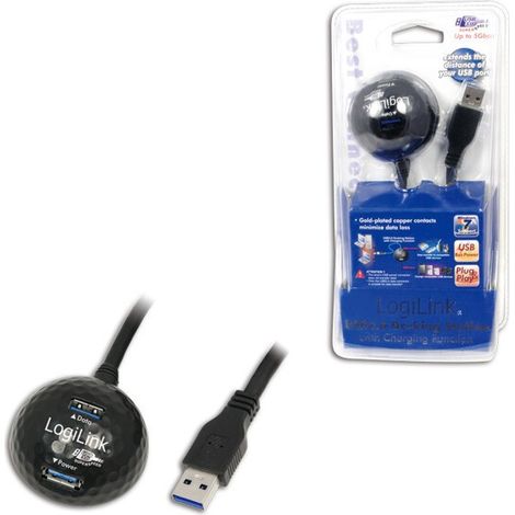 LogiLink USB 3.0-Kabel, 1,5 m, USB-A/M auf 2x USB-A/F mit Dockingkugel, Schwarz