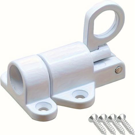 1 pièce Verrou automatique à pêne dormant, Verrou de sécurité pour fenêtre et portail avec anneau de traction et ressort de retour, Blanc (1/5)