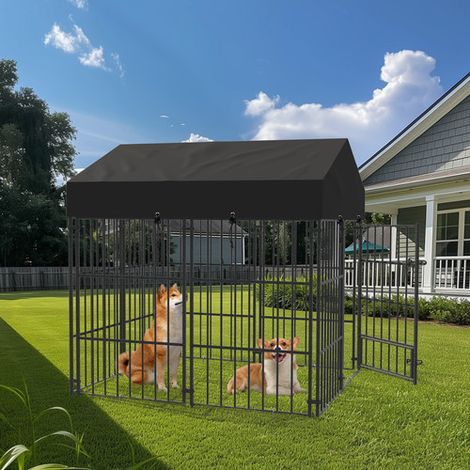 BingoPaw Outdoor Dog Kennel with Roof Heavy Duty Play Pen Metal Dog Cage Chicken Rabbits Crate, Extra Small 120 x 127 x 134cm (1/5)