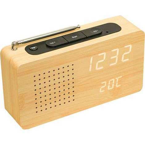Radio réveil en bois de chevet rétro Radio-réveil en Bois Haute définition Grand écran Radio-réveil à Affichage numérique (1/5)