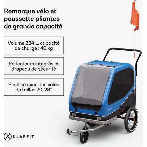 Remorque vélo hybride 334L – Construction acier solide – Réflecteurs intégrés pour sécurité – Transformation en poussette – Klarfit