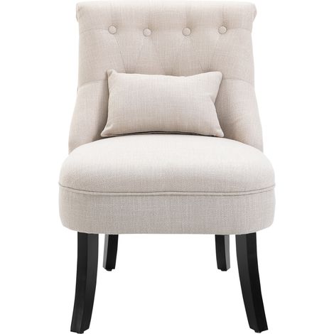 Fauteuil rembourré avec coussin de dossier, pour lecture et détente, housse en tissu aspect lin, 52,5 x 69 x 77 cm, blanc crème (1/5)