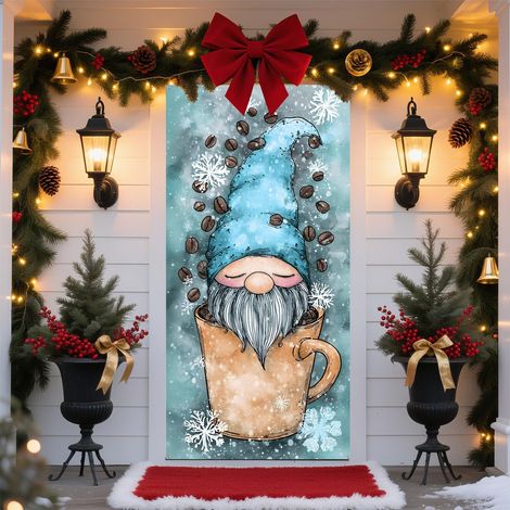 Décorations de Noël 2026 - Drapeaux, nœuds, décorations de Noël, rideaux de porte - 90 x 190 cm (taille élastique) - QL-19