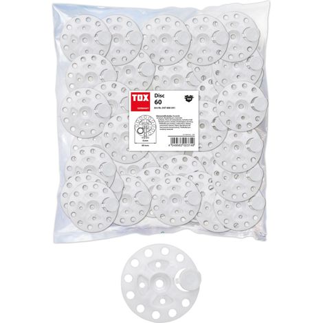 Rondelle pour isolation 60 mm – Résistante aux intempéries – Pour panneaux isolants – Capuchon inclus pour finition propre – TOX (1/4)