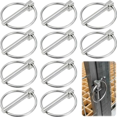 10 Pièces Goupille Agricole, 3 mm Acier Inoxydable Goupilles Clips Agricoles, Anneau Goupille de Verrouillage pour Navires, Tracteurs, Camions, Remorques (Argent) (1/5)
