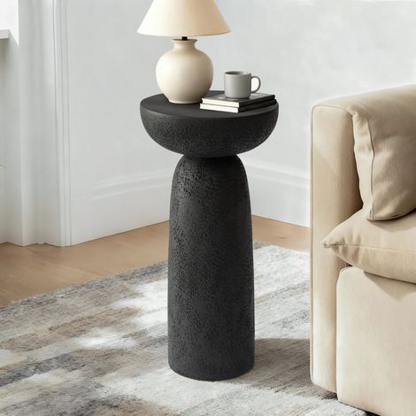 Fiberglass Side Table,Pedestal Sofa Table Stone-Effect Accent Table (1/5)
