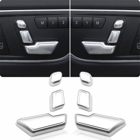 Pegatinas para botones de ajuste de asientos de coche compatibles con Mercedes Benz CLA CLS GLK ML GL BCE Clase W166 X166, color plateado (6 unidades)