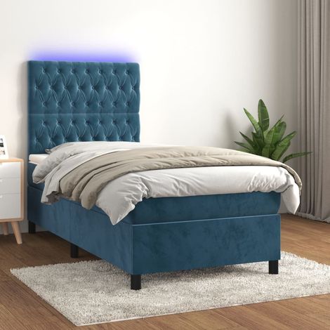 Cama box spring colchón y LED terciopelo azul oscuro 80x200 cm vidaXL (1/5)