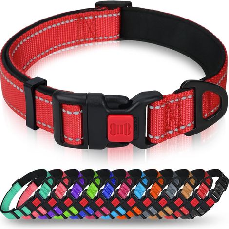 Collier pour Chien, Collier en Nylon Réfléchissant Réglable Classique avec Rembourré Doux Respirant Mesh pour Petits Chiens, S, Rouge (1/5)