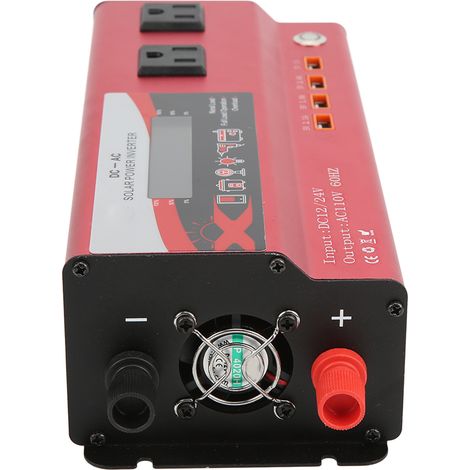 Kfz-Konverter, rot, Nennleistung 900W, Dualspannung DC12/24V auf AC110V 60Hz, LCD-Bildschirm, zwei US-Standardsteckdosen mit Ambientebeleuchtung und vier USB-Anschlüsse. (1/5)
