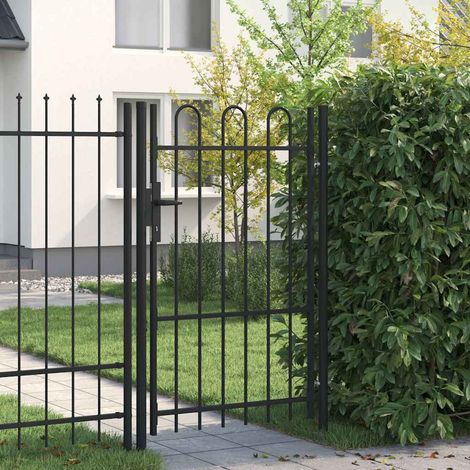 Portail de clôture Boxtel à porte-Portail de jardin simple avec arc en haut, acier 1 x 1,5 m, noir (1/5)