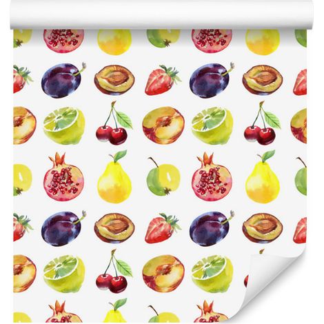Papel pintado con motivos de manzanas y cerezas para salón y dormitorio, 50x1000 cm. (1/5)