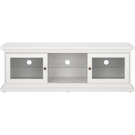 Venedig TV Tisch 2 Glastüren und 1 Glasboden weiß.