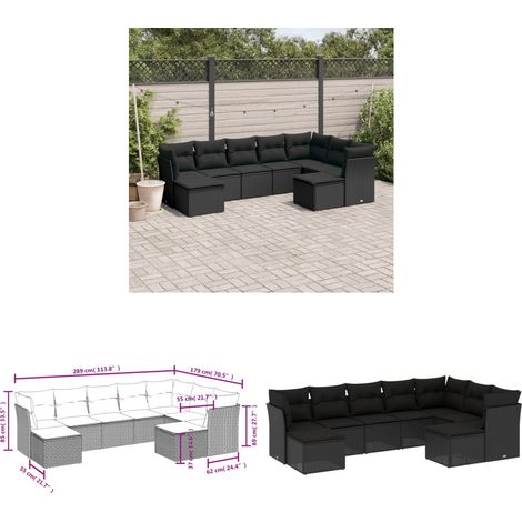 9-tlg. Garten-Sofagarnitur mit Kissen Schwarz Poly Rattan - Gartensorte - Outdoor Möbel - Lounge Set - Gartenlounge - Rattan Sofa - Home & Living (1/3)