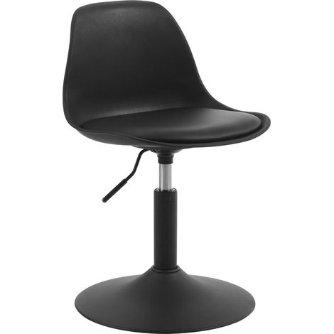 WOLTU 1x Sgabello in similpelle con schienale – Sgabello girevole e regolabile in altezza per cucina, salone di parrucchiere, bar o scrivania – Nero, altezza 39,5–50,5 cm (1/5)