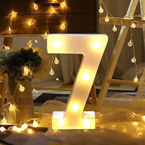 (7) Lights Décoration LED Chiffres,Numéros Illuminés par LED,Marquee Light Sign Opérateur à Piles pour Réceptions de Mariage de Partie Maison de Vacances et Salle de Bain Bar la Mariée Décor (1/4)