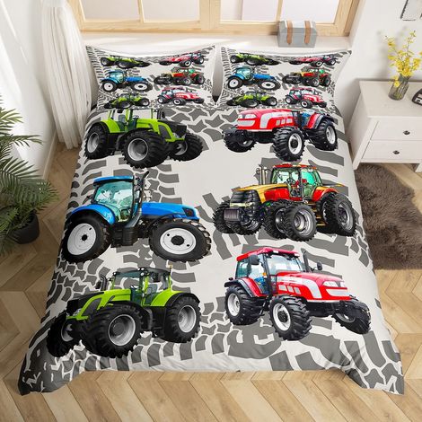 Ensemble de literie garçon Dessin animé Construction Tracteur Parure de Lit Enfants Voiture Camion Housse de Couette 140x200cm Enfants Adolescents (1/5)
