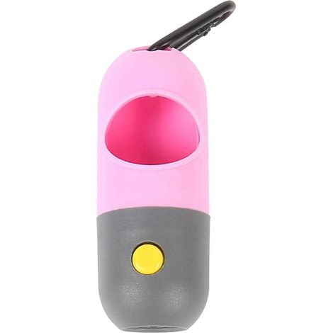 Tragbarer Hundekotbeutelspender mit Clip und LED-Taschenlampe, ideal für Rucksack und Handtasche.