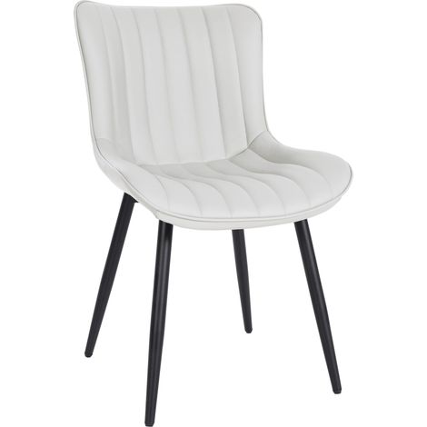 Silla de comedor x1 costura decorativa vertical con patas de metal negro asiento de PVC blanco 100002258 (1/5)