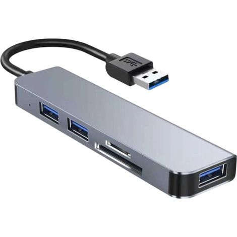 Hub USB BYL-2103U 5 en 1 USB/USB 3.0+2.0+Tarjeta SD+microSD Plata