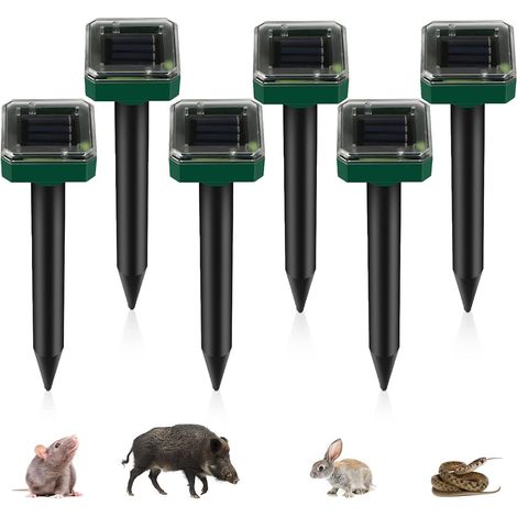 Lot de 6 répulsifs solaires à ultrasons IP65 - Répulsif contre les taupes - Étanche - Répulsif contre les campagnols - Lutte contre les parasites - Pour la pelouse, le jardin (1/5)