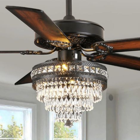 Kviflon grand ventilateur de plafond cristal noir 157 cm, télécommande (1/5)