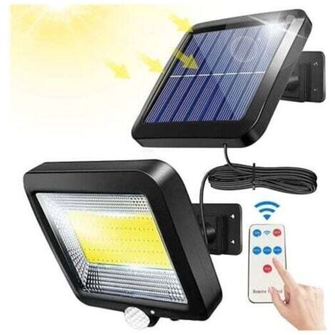Lampe solaire d'extérieur Solar avec télécommande, détecteur de mouvement étanche, puissante lampe solaire d'extérieur 100 LED, étanchéité IPX65, pour garage, portail, jardin (1/4)