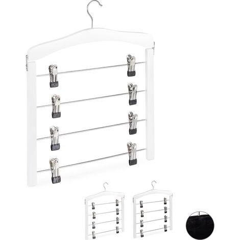 Relaxdays Multi Skirt Holder Set of 3, Compact, 360° Swivel Hooks, Clips for Pants and Skirts, Wooden, White
