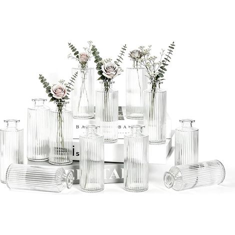 Lot de 12 petits vases en verre pour décoration de table pour la maison, les mariages, les anniversaires, les fêtes (transparent vertical) (1/5)