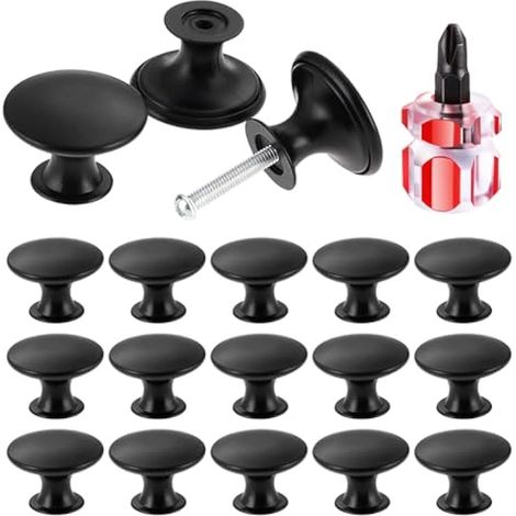 Annswith 15 pièces boutons de tiroir ronds noirs 30mm avec 30 vis - poignées de porte et tiroir pour cuisine et décoration intérieure (1/5)
